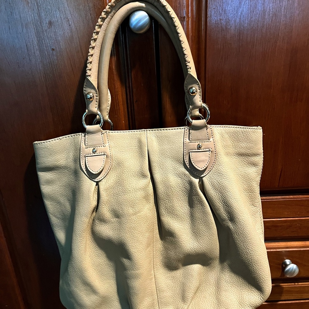 LOFT Beige Leather Tote Bag